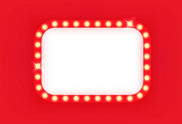 Illuminated retro cinema frame with rounded corners. 