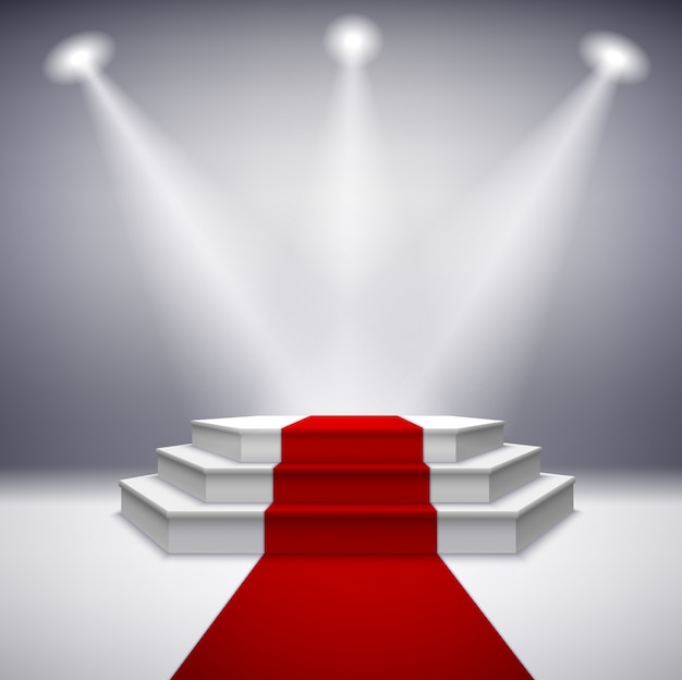 Vector illuminated stage podium with red carpet