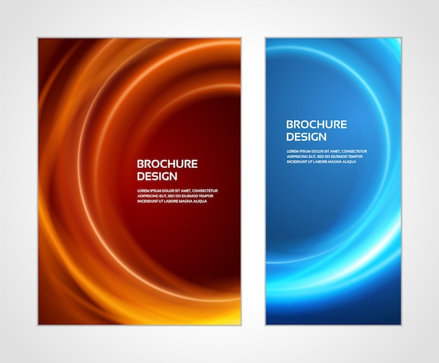 Illuminated twisted circle flow blurred fluid booklet cover brochure set template design vector
