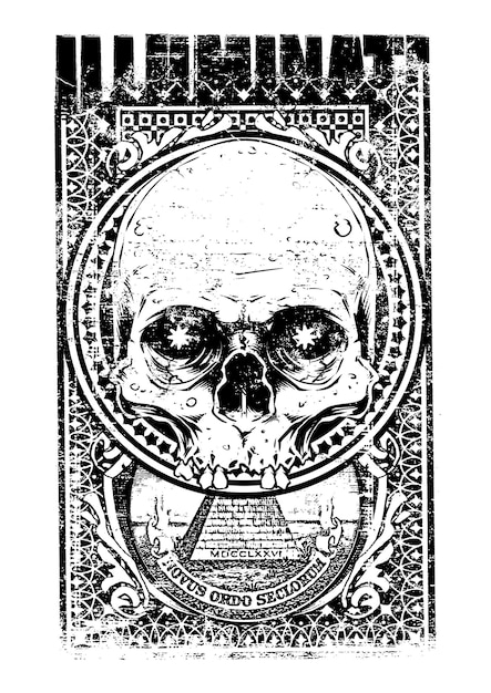 Illuminati symbol with skull and stars in its eyes