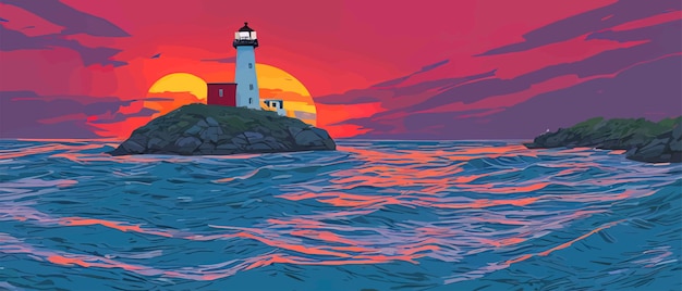 Illumination from the lighthouse from mainland moon on background or sunset vector background vector