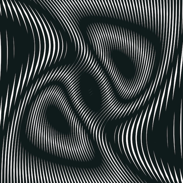 Illusive background with black chaotic lines, moire style. Contrast geometric trance pattern.