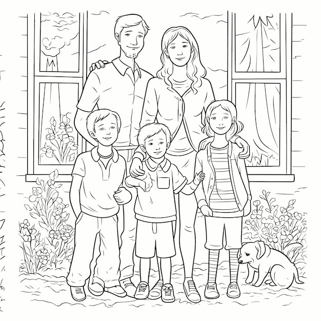 illustartion coloring book page family