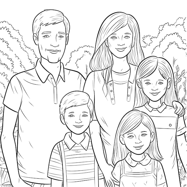 illustartion coloring book page family