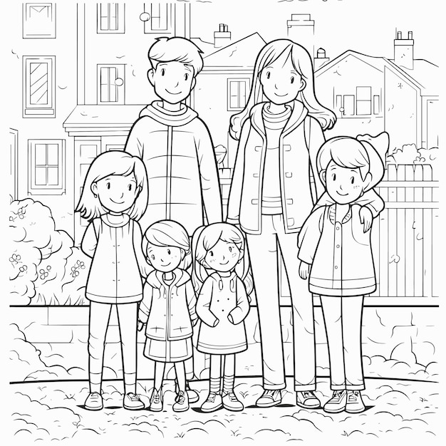 illustartion coloring book page family