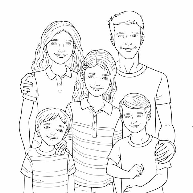 illustartion coloring book page family