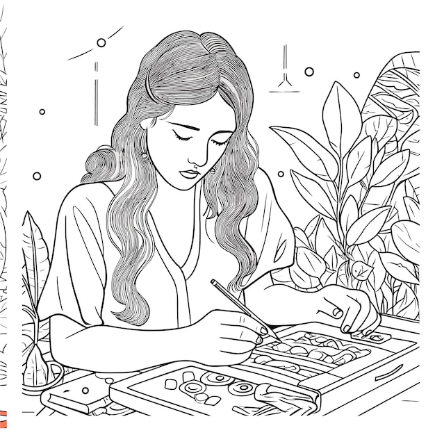 illustartion coloring book page family