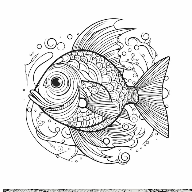 illustartion coloring book page fish