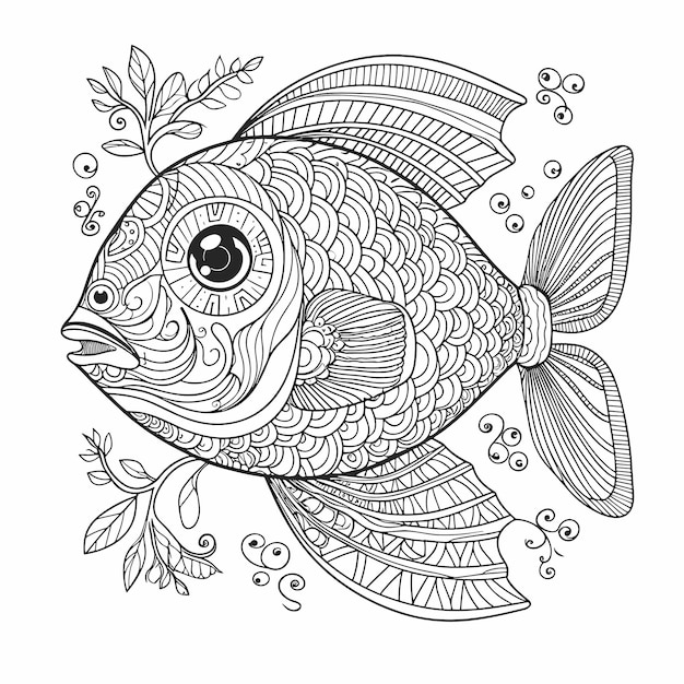 Vector illustartion coloring book page fish