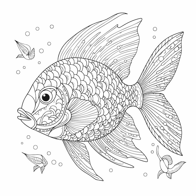 illustartion coloring book page fish