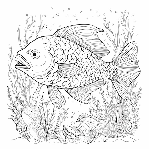 illustartion coloring book page fish