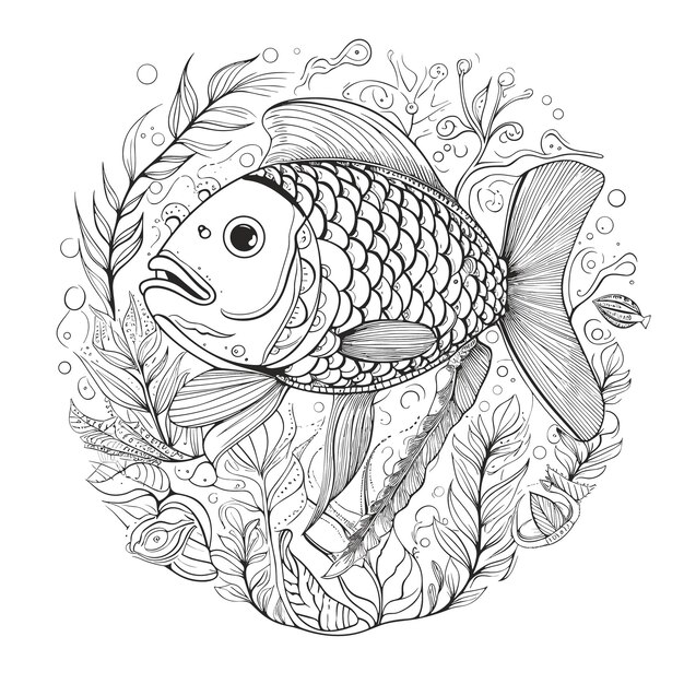 illustartion coloring book page fish