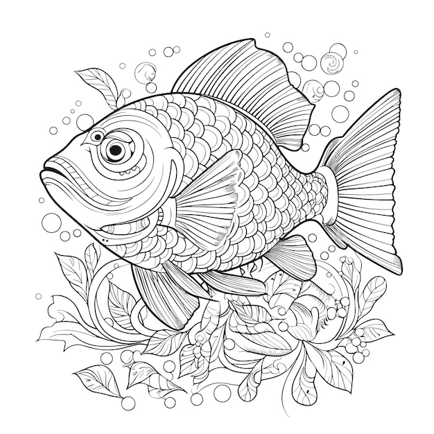 illustartion coloring book page fish