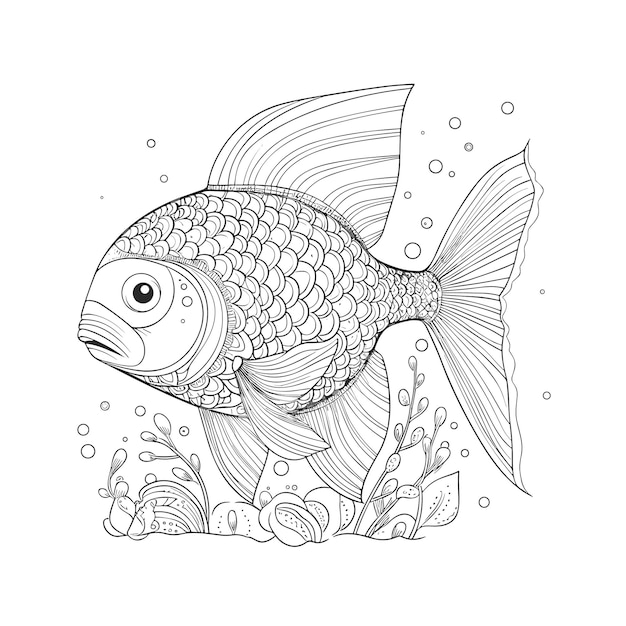 illustartion coloring book page fish