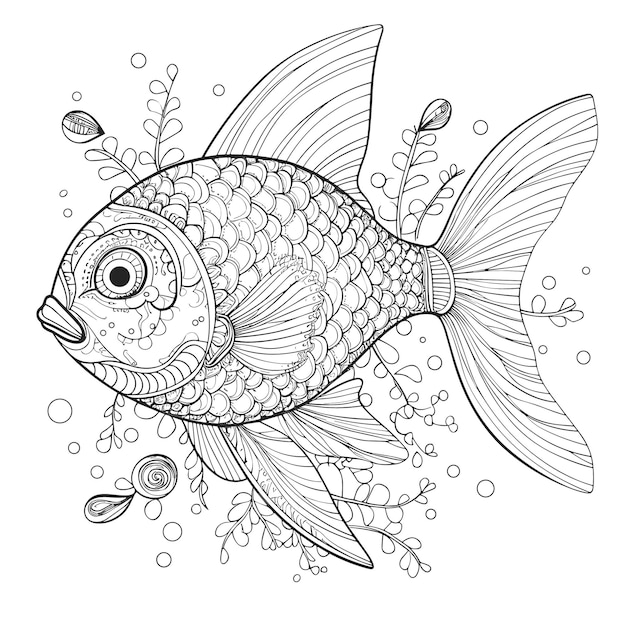 illustartion coloring book page fish