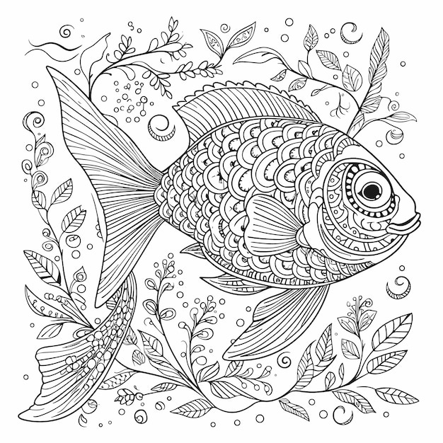 illustartion coloring book page fish