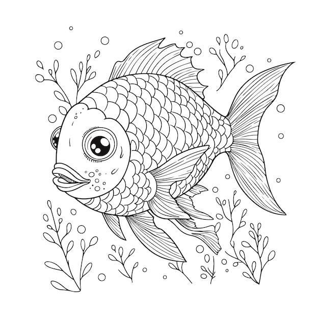 illustartion coloring book page fish