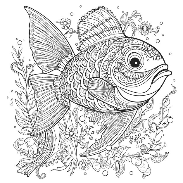 Illustartion coloring book page fish