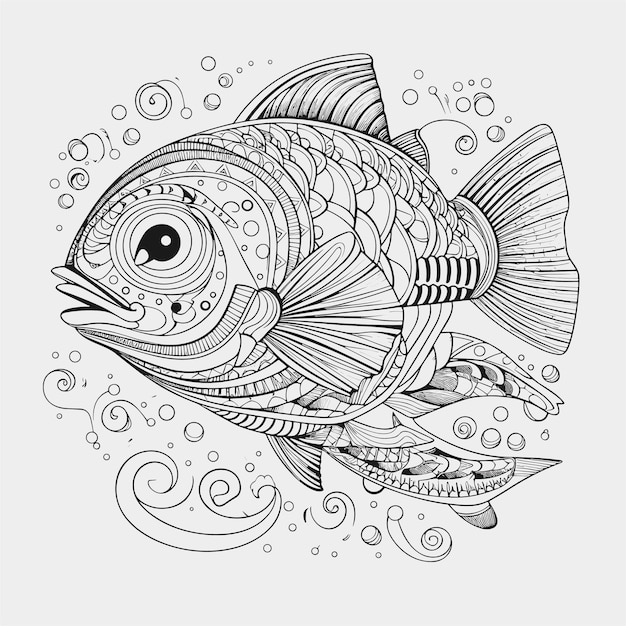 illustartion coloring book page fish