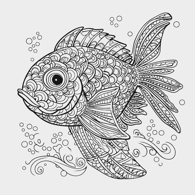 illustartion coloring book page fish