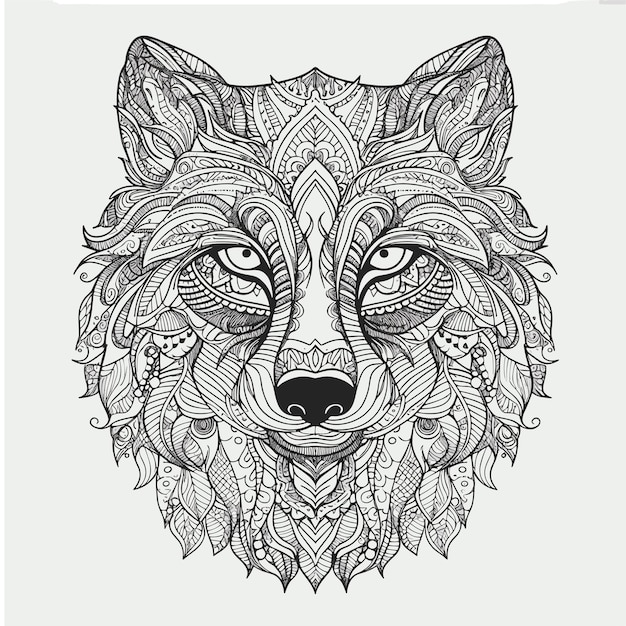 Illustartion coloring book page head wolf