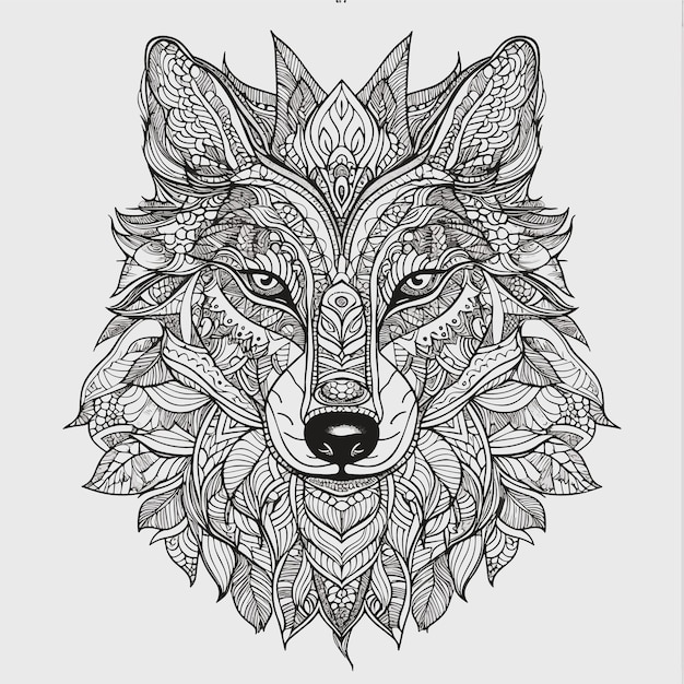 illustartion coloring book page head wolf