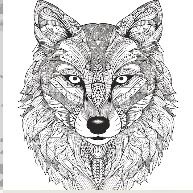 illustartion coloring book page head wolf