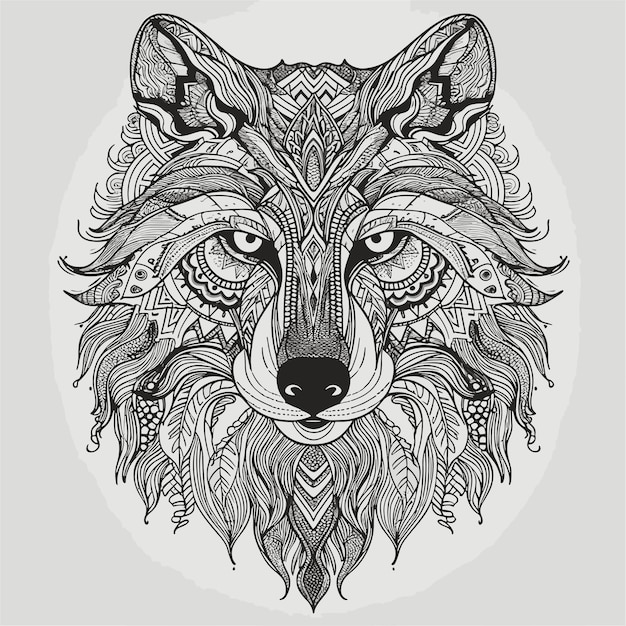 иллюстрация цветная книга страница голова волк