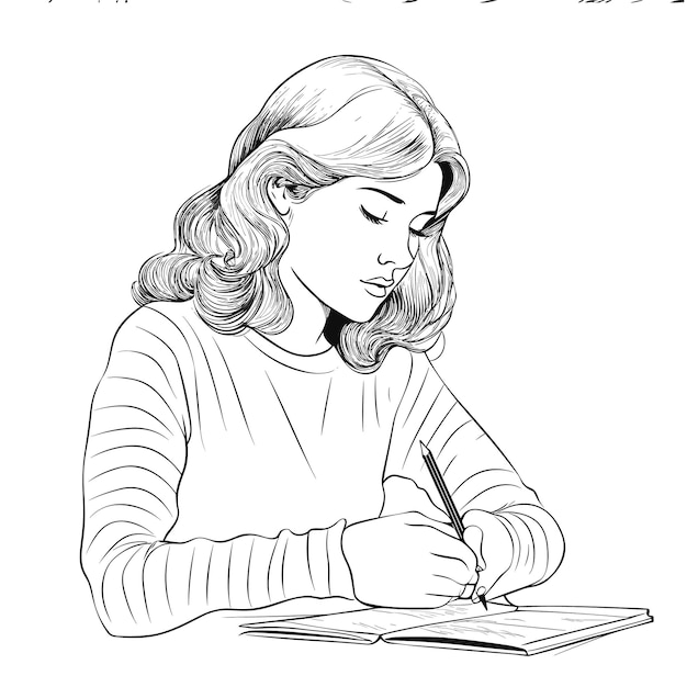 illustartion coloring book page woman study clean