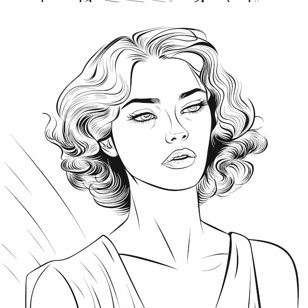 illustartion coloring book page woman study clean