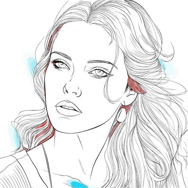 Vector illustartion coloring book page woman study clean