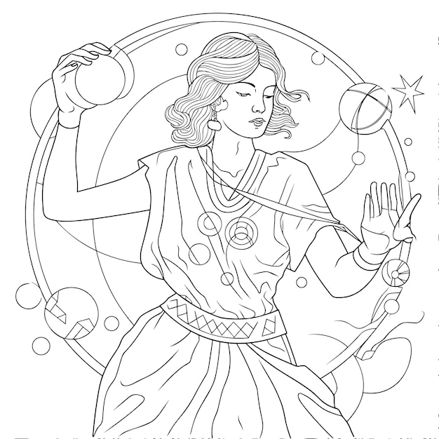 illustartion coloring book page woman study