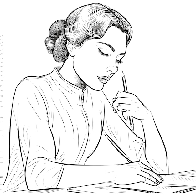 illustartion coloring book page woman study