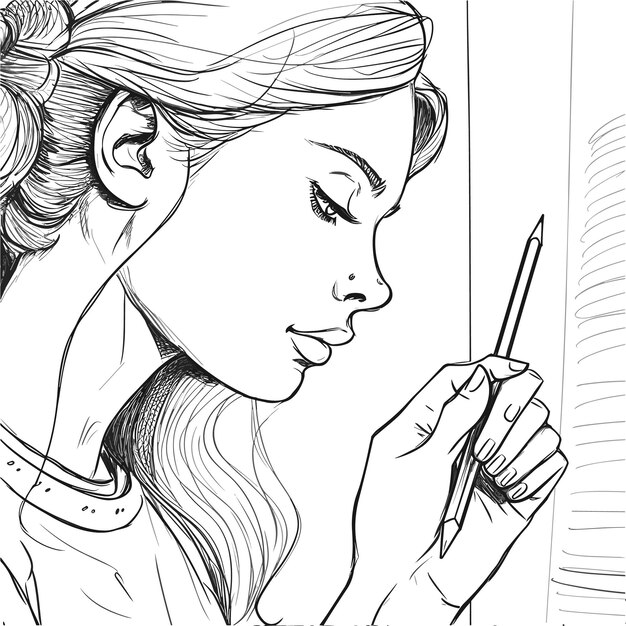 Vector illustartion coloring book page woman study