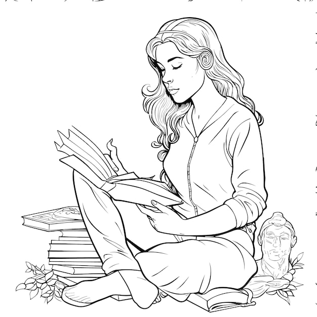 illustartion coloring book page woman study