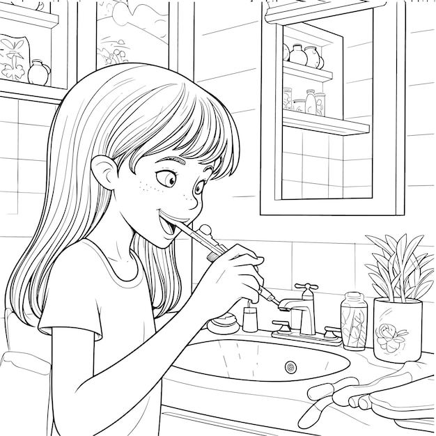 illustartion coloring book page women read book