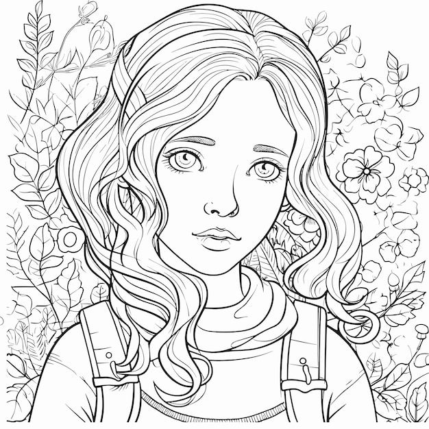 illustartion coloring book page women read book