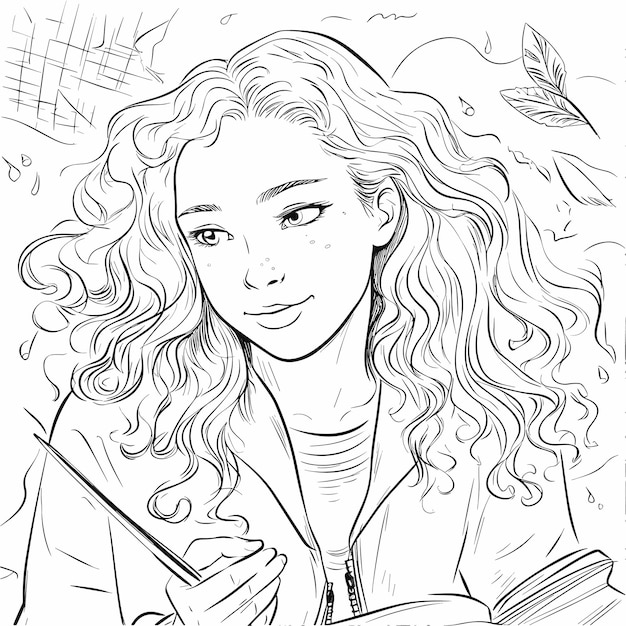 Premium Vector | Illustartion coloring book page women read book