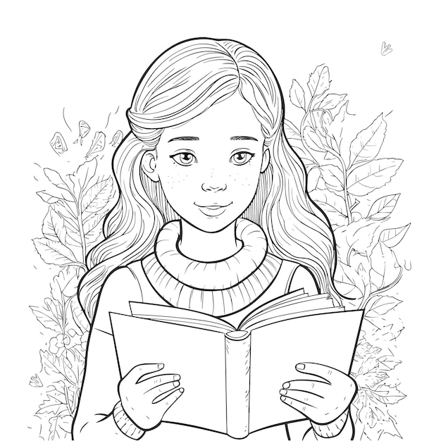 Vector illustartion coloring book page women read book