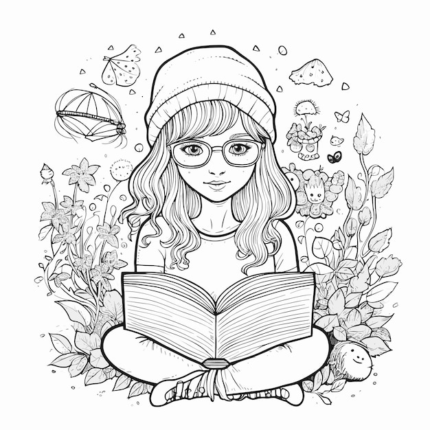 Premium Vector  Illustartion coloring book page women read book