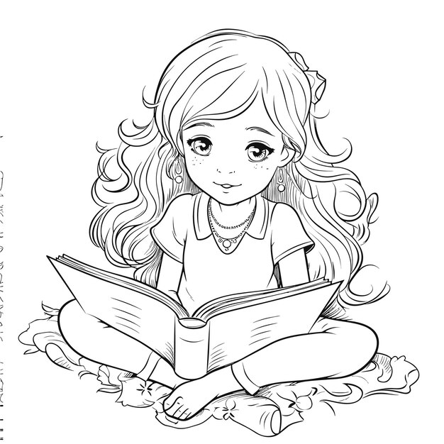 illustartion coloring book page women read book