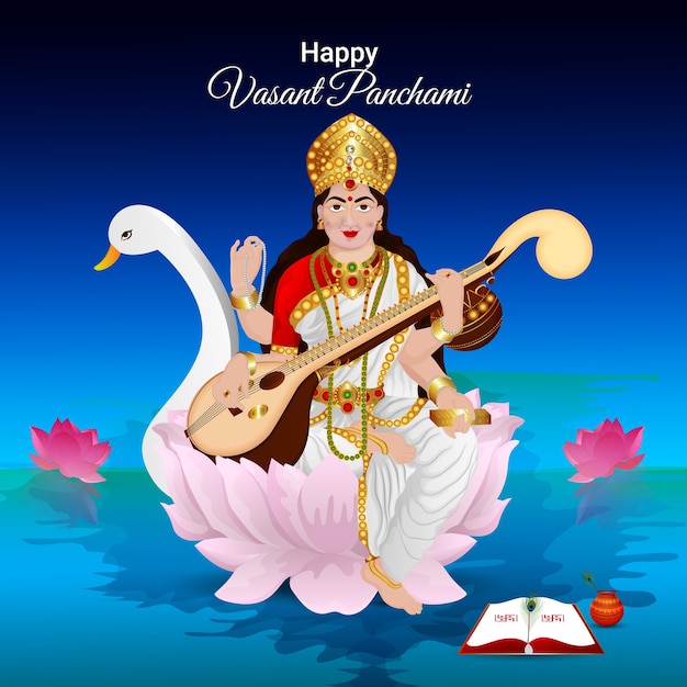 Illustartion voor Happy Vasant Panchami vector godin Saraswati-viering