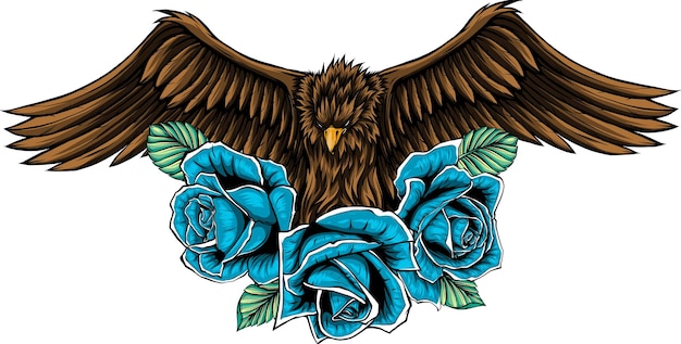 illustraion of eagle with flower roses