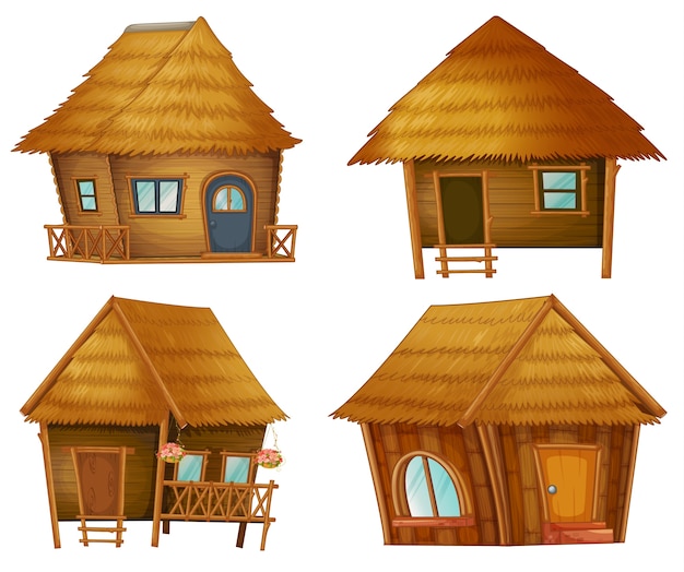 Vector illustraiton on huts on white background