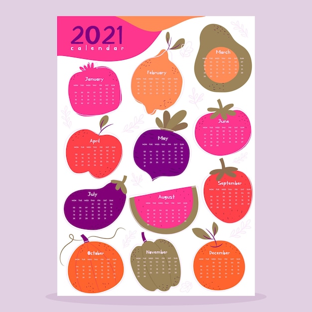 Иллюстрированный шаблон календаря на 2021 год