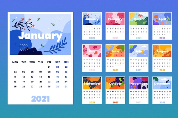 Illustrated 2021 calendar template