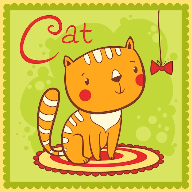 Illustrated alphabet letter C and cat