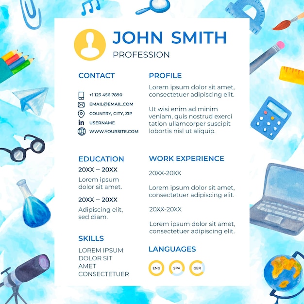 Vector illustrated back to school cv template