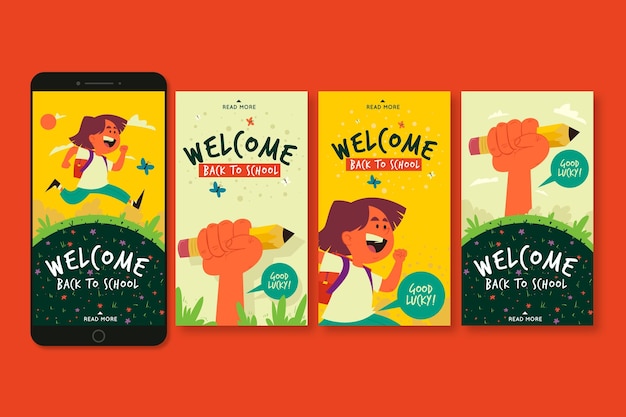 Vector illustrated back to school instagram stories template