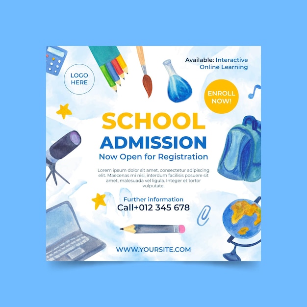 Vector illustrated back to school square flyer template